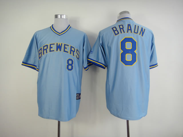 Men Milwaukee Brewers #8 Braun Blue Throwback MLB Jerseys